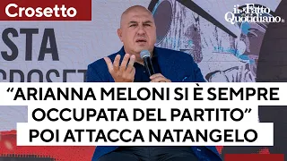 Crosetto: “Arianna Meloni si è sempre occupata di partito” e attacca Natangelo, il pubblico contesta