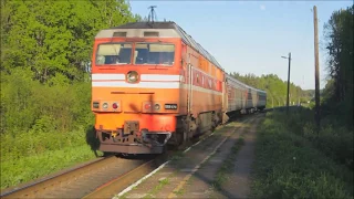 Поезда на перегоне Берёзки – Кеб. ТЭП70-0361, 2ТЭ116-935, 2ТЭ116-296, ТЭП70-0124, ТЭП70-0240