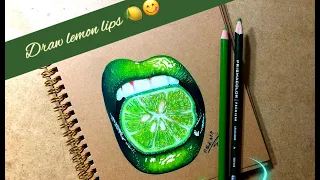 Drawing Lime lips tutorial step by step using color pencils