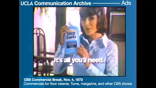 Commercials from 50 years ago (Nov.  4, 1973). Floor cleaner, Tums, margarine, Norelco, and CBS show