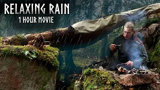 Camping in RELAXING RAIN🌧️1 Hour Bushcraft Movie in Rainy Forests & Sea