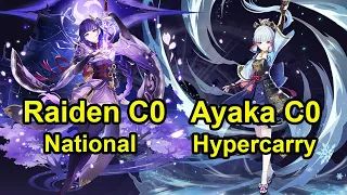 Raiden C0 National & Ayaka C0 Hypercarry Spiral Abyss floor 12 Genshin Impact