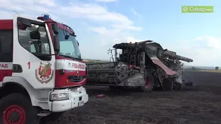 Пожар вывел от строя зерноуборочный комбайн