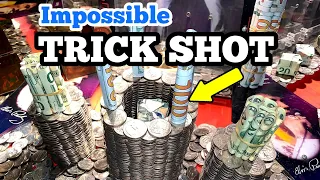 IMPOSSIBLE TRICK SHOT ... Playing The High Limit Coin Pusher Jackpot WON MONEY ASMR