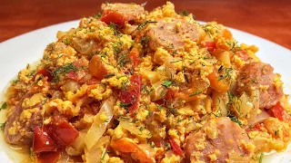 Лечо по-закарпатски с колбасой и яйцом. Быстро и очень вкусно