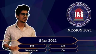 5 Jan 2021- Kaun Banega IAS, Current Affairs MCQ 2021