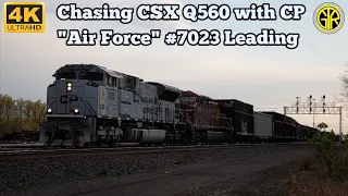 Chasing CSX Q560 with CP "Air Force" #7023 Leading! 2-Train Meet, Cool Crew+More!