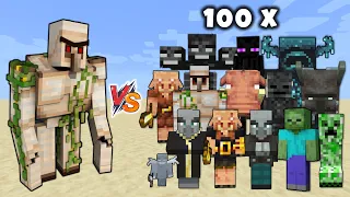 OP Mutant Iron Golem vs All Mobs in Minecraft x100