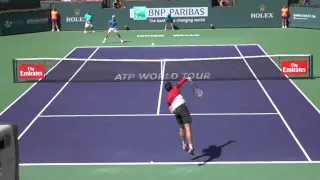 Milos Raonic slice serve to Novak Djokovic slomo BNP Indian Wells