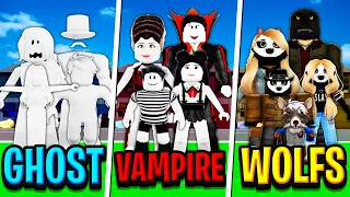 GHOST FAMILY vs VAMPIRE FAMILY vs WEREWOLF FAMILY in Roblox BROOKHAVEN RP!!