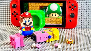 Lego Mario enters the Nintendo Switch in search of green mushrooms to revive Lego Peach! #legomario