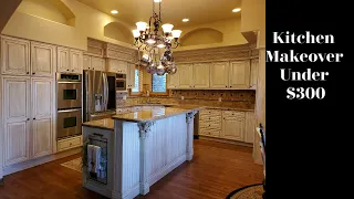 FRENCH COUNTRY KITCHEN MAKEOVER UNDER $300- DIY BUDGET KITCHEN - PAINTED CABINETS BEFORE AND AFTER