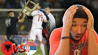 American Reacts to SERBIA VS ALBANIA FOOTBALL FIGHT (FANS REVOLT)