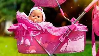 Baby Born doll & Baby Alive doll go on a picnic. A double stroller for baby dolls. Family fun video.