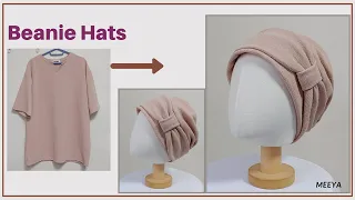 DIY Beanie Hats(adult)|모자두건  만들기|티셔츠 리폼|Bandana|반다 나|비니| Bonnet cap|T-shirt  Recycling|안입는옷 리폼|帽子を作る