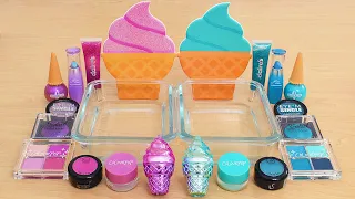 Ice Cream Slime ASMR - Mixing Makeup Eyeshadow Into Slime ASMR