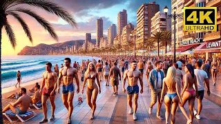 Hot SPAIN NIGHTLIFE 4k 🌴 January 2024 BENIDORM 🇪🇸 LEVANTE BEACH: Amazing 24ºC