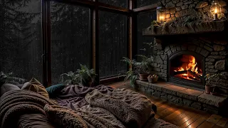 Unwind with Fireplace and Cold Rain Storm - Rain and Fireplace Harmony for Focus and Relaxation