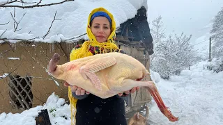 Big Turkey and Breads Cooked in Tandoor at the Snowy Mountain Village