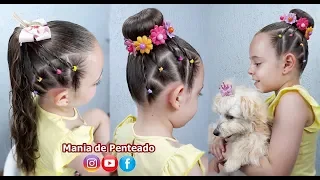 Penteado Infantil com Ligas Laterais, Amarração ou Coque | Easy Hairstyle with Ponytail or Bun