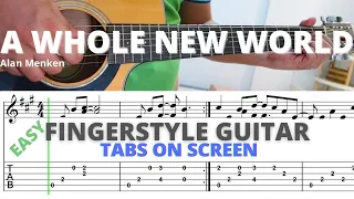 A Whole New World | Easy Fingerstyle Guitar Tutorial with Tabs On Screen
