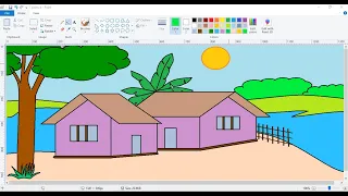 How to draw a beautiful scenery||Computer Drawing||MS paint drawing