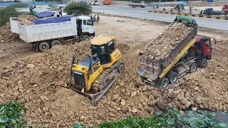 Best Incredible Develop Area Filling Lake Best Activities by KOMATSU Dozer with 5 Ton Truck