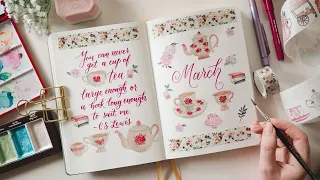 Plan With Me: March 2024 Bullet Journal Setup: Teacups & Teapots Theme