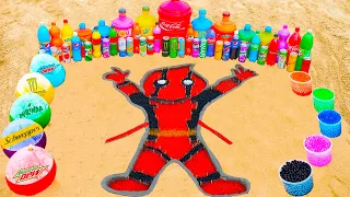 How to make Rainbow Deadpool with Orbeez, Big Balloons of Coca-Cola, Fanta vs Mentos & Popular Sodas