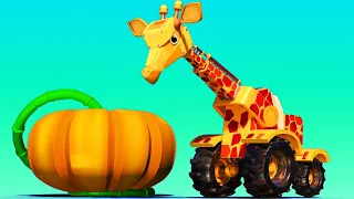 AnimaCars - Díkuvzdání: Žirafí jeřáb a dýně - animáky pro děti s náklaďáky & zvířaty