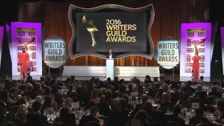 Writer/humanitarian John August accepts the Writers Guild’s Valentine Davies Award