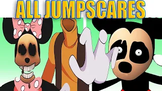 Friday Night Funkin' VS Five Nights at Treasure Island - ALL JUMPSCARES (FNATI Mickey Mouse Horror)