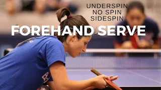 Forehand underspin, sidespin, and no spin​ serve in table tennis.