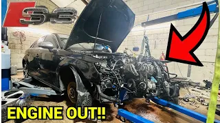 REMOVING THE ENGINE FROM MY DAMAGED AUDI S3 *IN DEPTH*