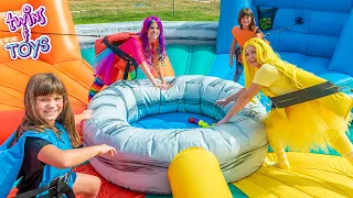 Princess Lollipop & Princess Sunshine Play with Twins Kate & Lilly on Giant Inflatable Playhouse!