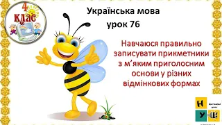 Укр.мова 76 Навчаюся правильно записувати прикметники з м’яким приголос основи у різних відм. формах