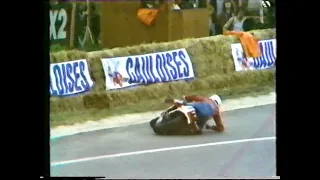 Freddie Spencer - First 500cc GP Win - then drops it After Finish Line - Spa July 4th 1982 .