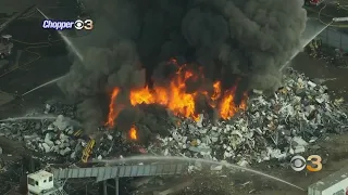 Philadelphia Firefighters Battle Massive Flames At Port Richmond Junkyard Fire