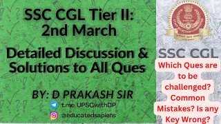 SSC Mains CGL Tier II (2nd March): Detailed Solution after the answer keys are out