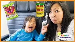 Super Sour Candy Challenge Kid on the Airplane with Rock Scissors paper