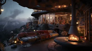 Mountain Tranquility | Raindrops And Fireplace Crackling | Rainstorm Serenity | Cozy Retreat | ASMR