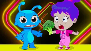 Groovy The Martian & Phoebe teach the colors of animals, fruits and veggies to children