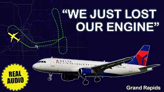 “We LOST our left ENGINE”. Delta A320 has engine failure after departure. Grand Rapids, Real ATC