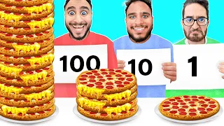 تحدي من 1 الى 100 قطعة طعام تاكلها 🍕🔥 (جتنا مشاكل بالمعدة 😭💔)