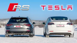 Audi RS4 Quattro VS Tesla Model 3 Performance AWD - What's BEST on snow? ❄️