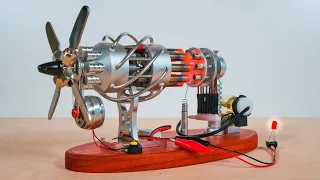 16 Cylinder Swash Plate Stirling Engine Generator Model with LED and Voltage Digital Display Meter.