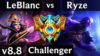 LEBLANC vs RYZE (MID) ~ Legendary, Perfect KDA 14/0/5 ~ Korea Challenger ~ Patch 8.8