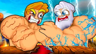 Unlocked Greek World To Defeat Zeus Boss in Roblox Arm Wrestle Simulator