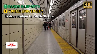 TTC POV Walk: Kipling Station to Finch Station Via Bloor-Yonge Station【4K 60FPS】