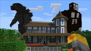 Minecraft GODZILLA VS KING KONG APPEAR IN OUR HOUSE IN MINECRAFT !! SAVE OUR HOUSE !! Minecraft